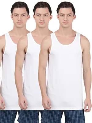 Jockey 8820 Men's Super Combed Cotton Round Neck Sleeveless Vest with Extended Length for Easy Tuck (Pack of 3)_White_L