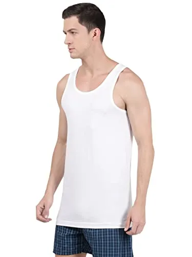 Jockey 8820 Men's Super Combed Cotton Round Neck Sleeveless Vest with Extended Length for Easy Tuck (Pack of 3)_White_L