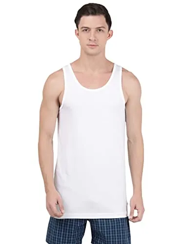 Jockey 8820 Men's Super Combed Cotton Round Neck Sleeveless Vest with Extended Length for Easy Tuck (Pack of 3)_White_L