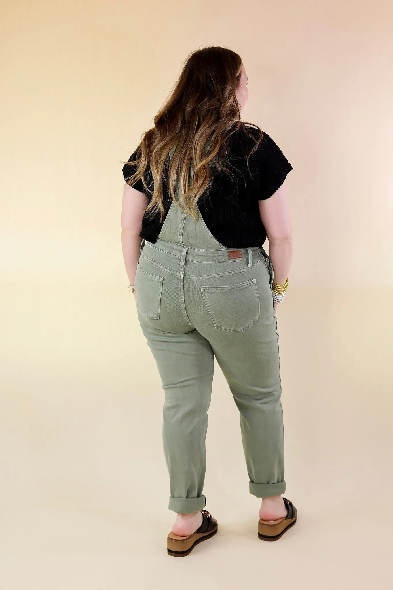 Judy Blue | Start The Bonfire Denim Garment Dyed Overalls in Sage Green