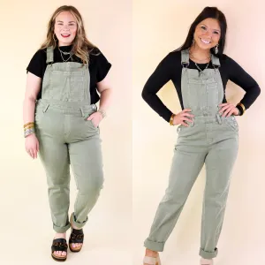 Judy Blue | Start The Bonfire Denim Garment Dyed Overalls in Sage Green