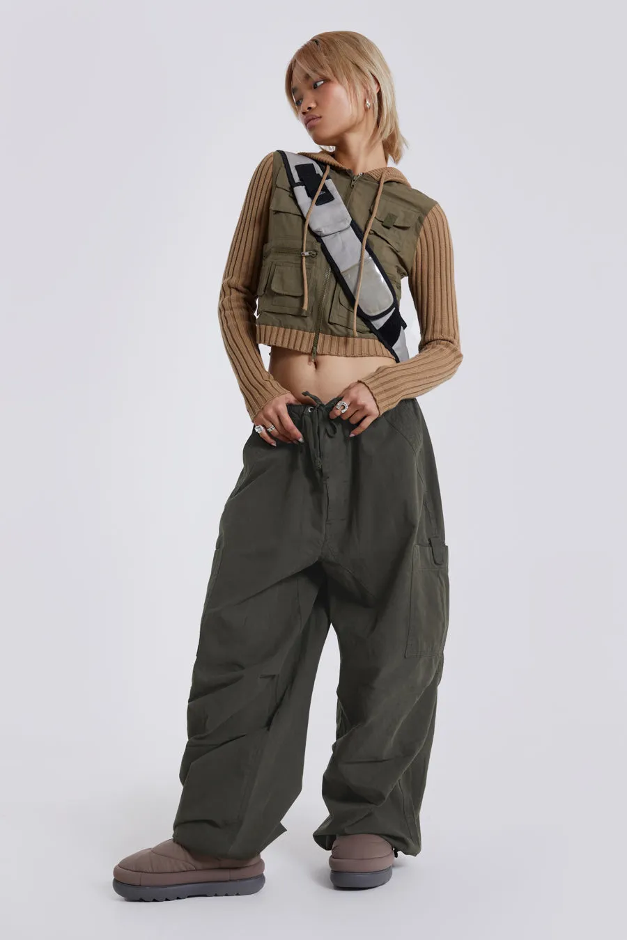 Khaki Parachute Cargo Pants