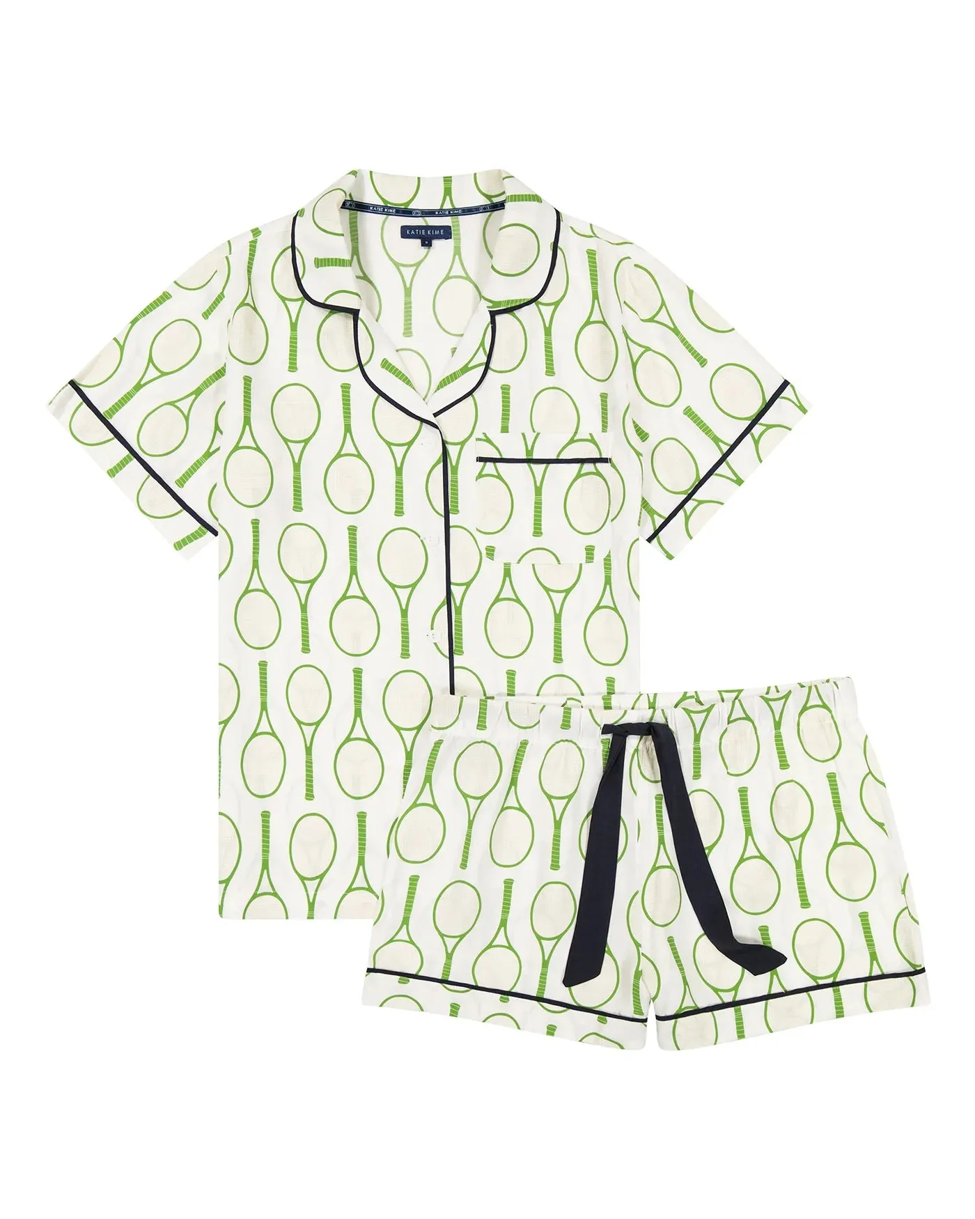 Ladies Katie Kime Tennis Time Pajama Shorts Set (Green)