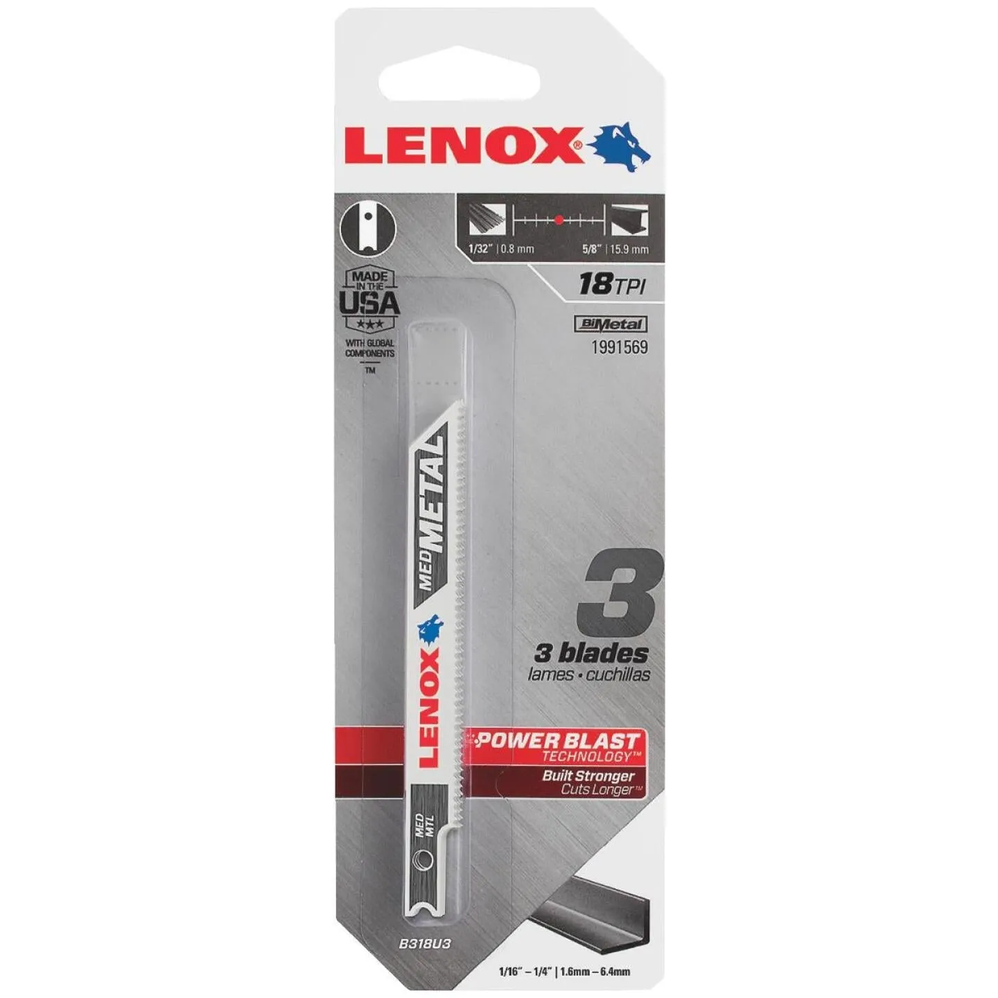 Lenox U-Shank 3-5/8 In. x 18 TPI Bi-Metal Jig Saw Blade, Medium Metal (3-Pack)