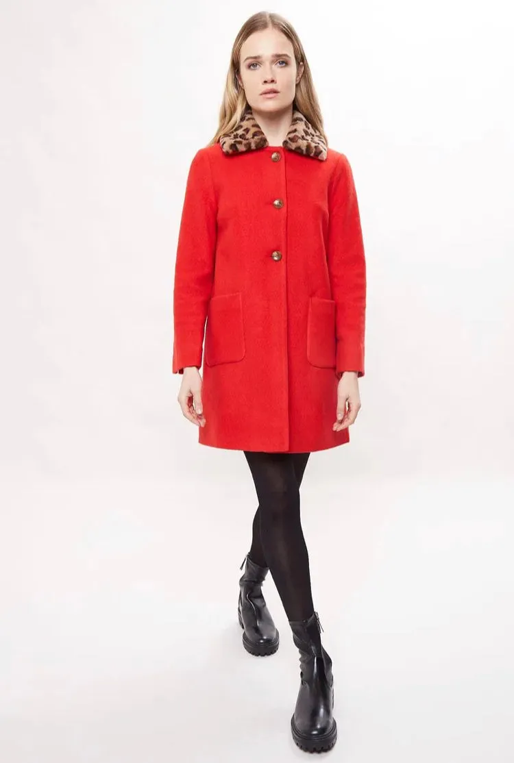 Louche Dryden Leopard Collar Coat Red