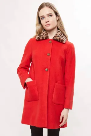 Louche Dryden Leopard Collar Coat Red