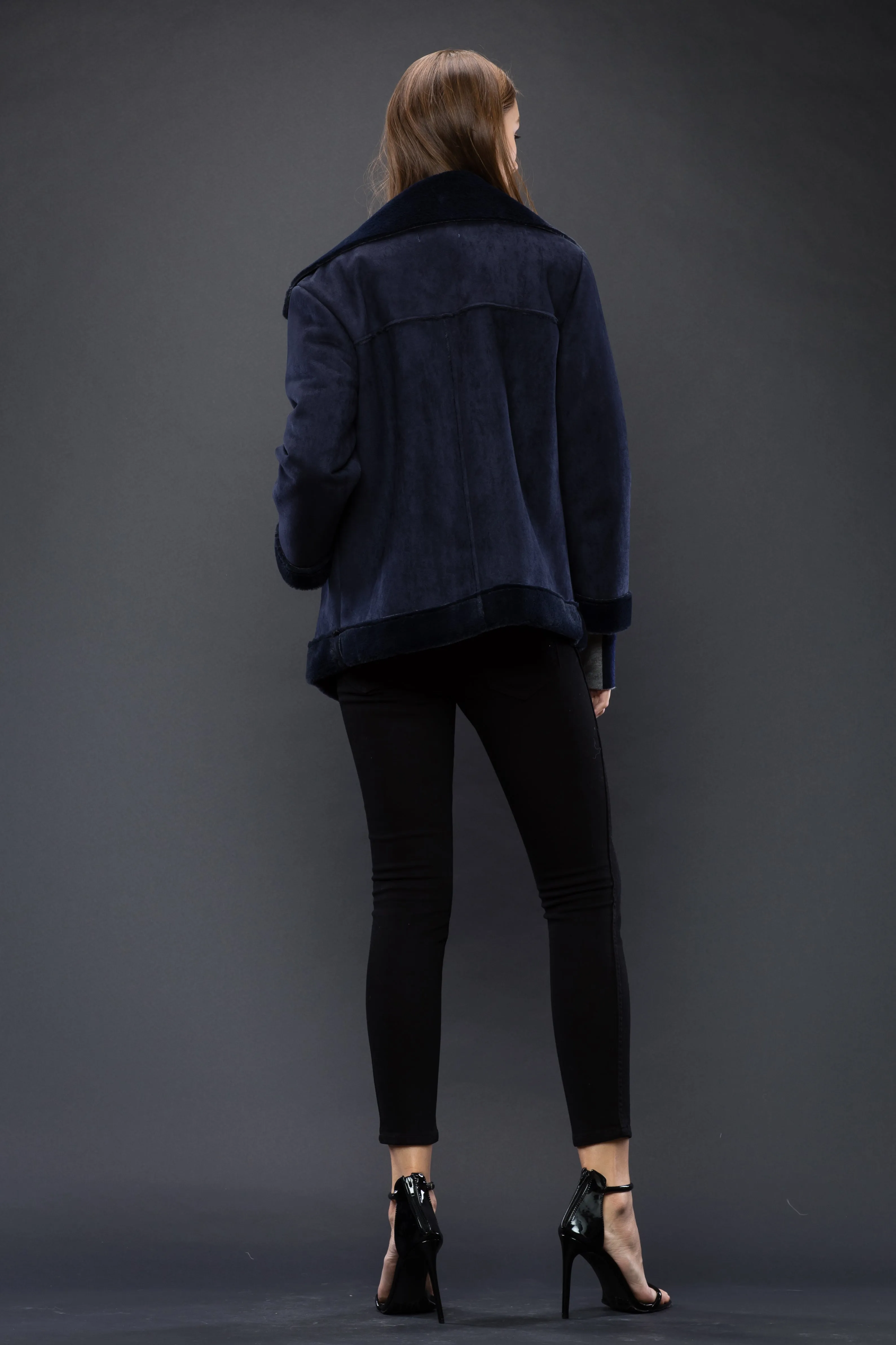 Maxine Navy Faux Shearling Jacket