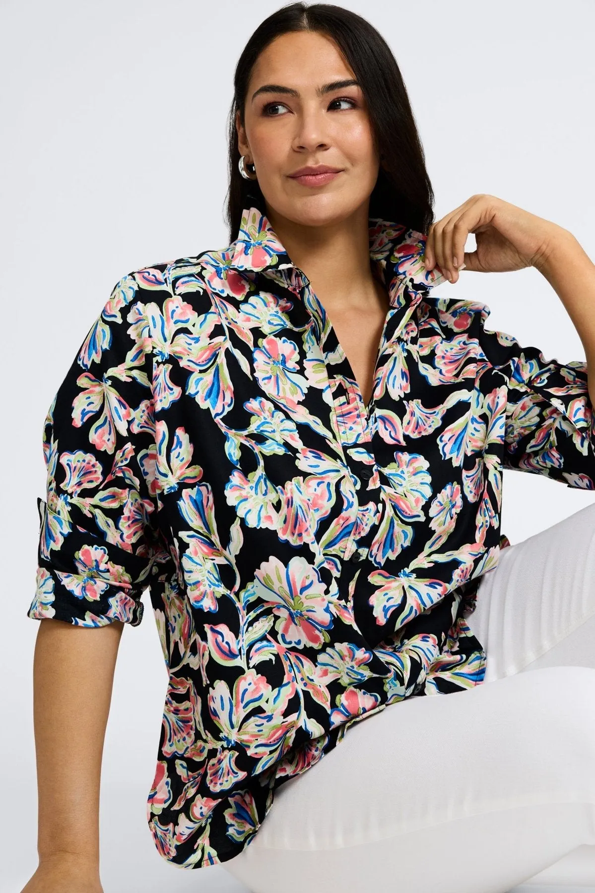 Meghan Plus No Iron Night Blossoms Shirt