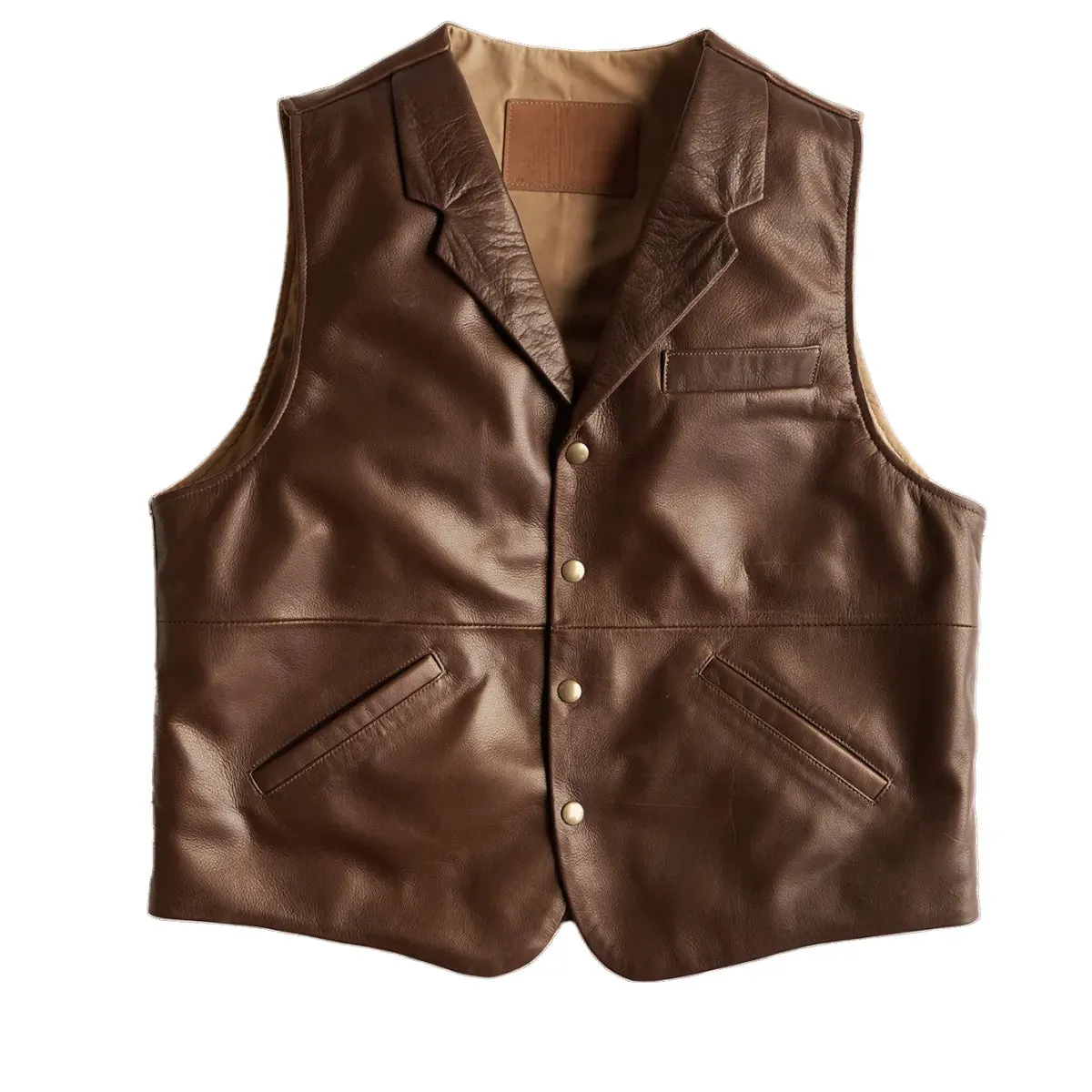 Mens Classic Brown Leather Lapel Vest