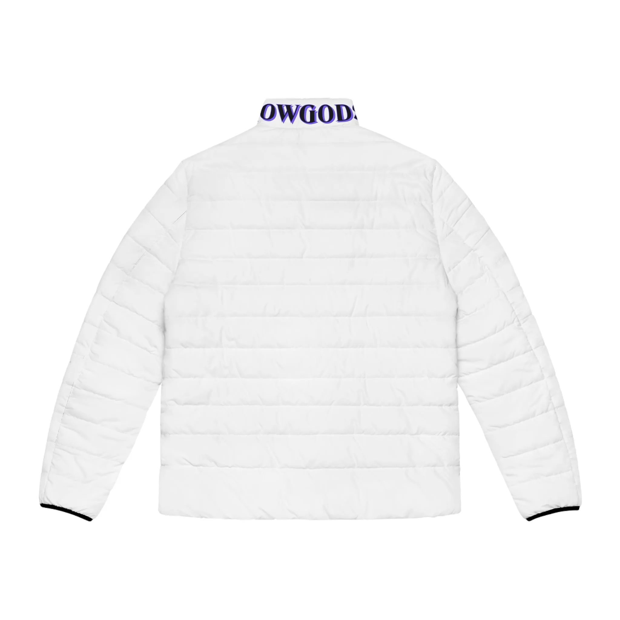 Men's CROWGODSHI 2nd GEN Puffer Jacket, WHITE W/ PURPLE LOGO