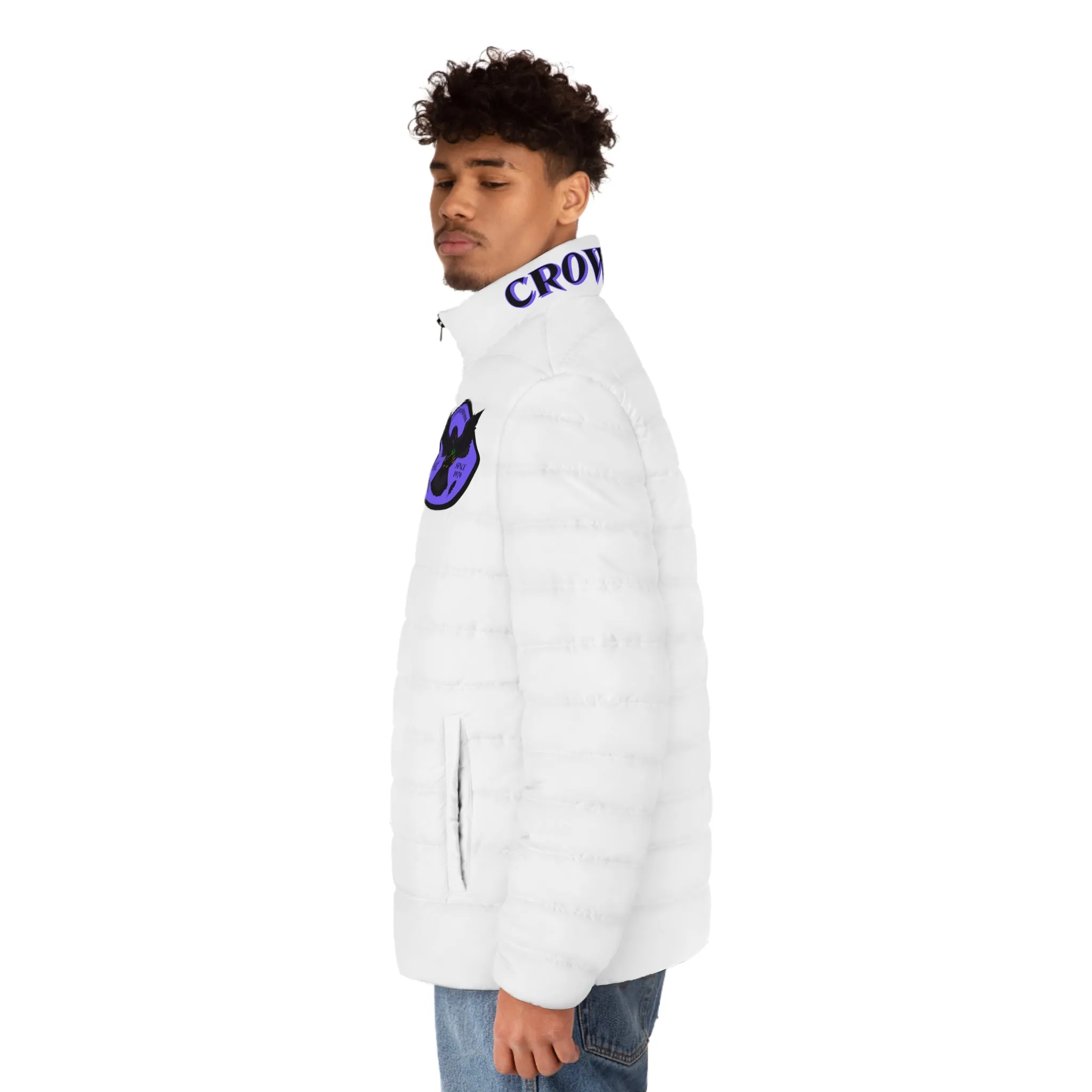 Men's CROWGODSHI 2nd GEN Puffer Jacket, WHITE W/ PURPLE LOGO