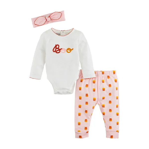 Mud Pie Pink Boo Glow Baby Bodysuit Set