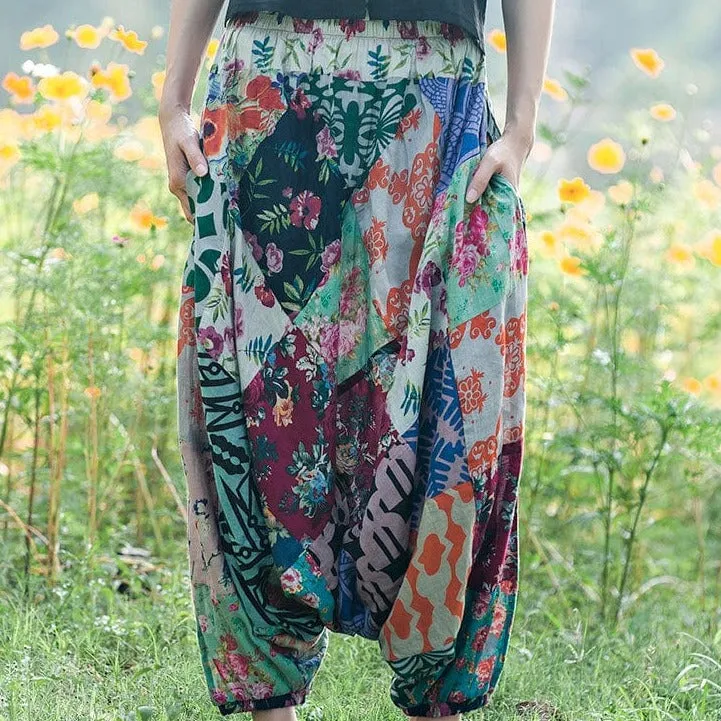 Multicolor Patchwork Harem Pants