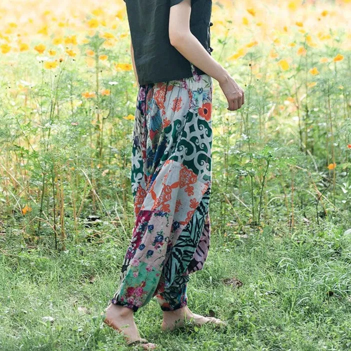 Multicolor Patchwork Harem Pants