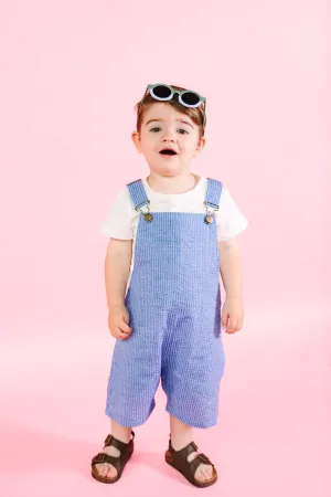 Navy Seersucker Woven Overalls