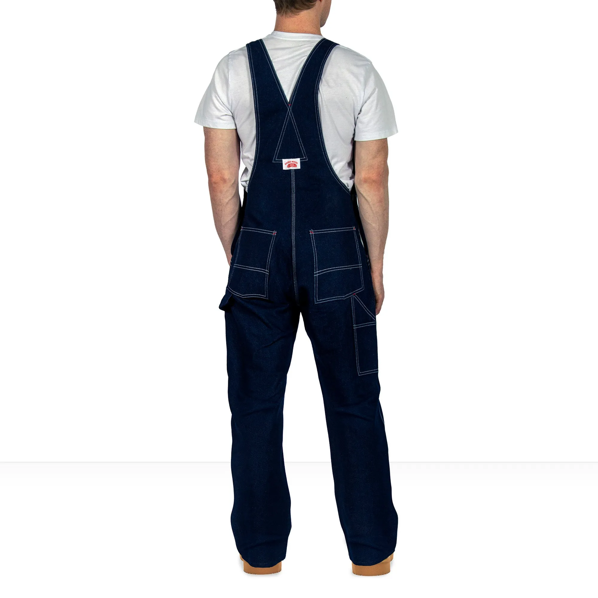 Non-USA Utility Zipper-Bib Blue Denim Overalls - Not Sewn in USA