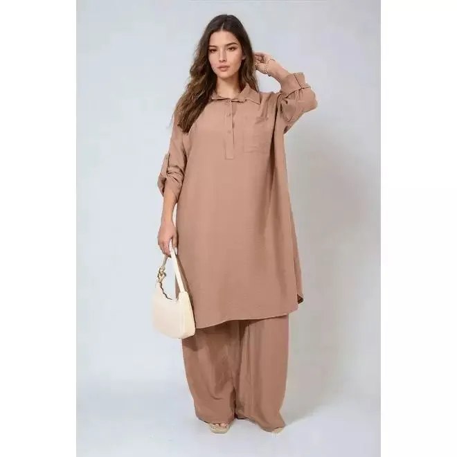 Oversized Button Front Shirt & Wide Leg Pants Co-ord Set