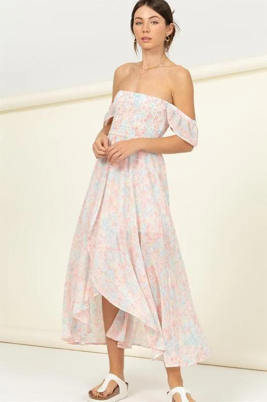 Pastel Florals Smocked Midi Dress