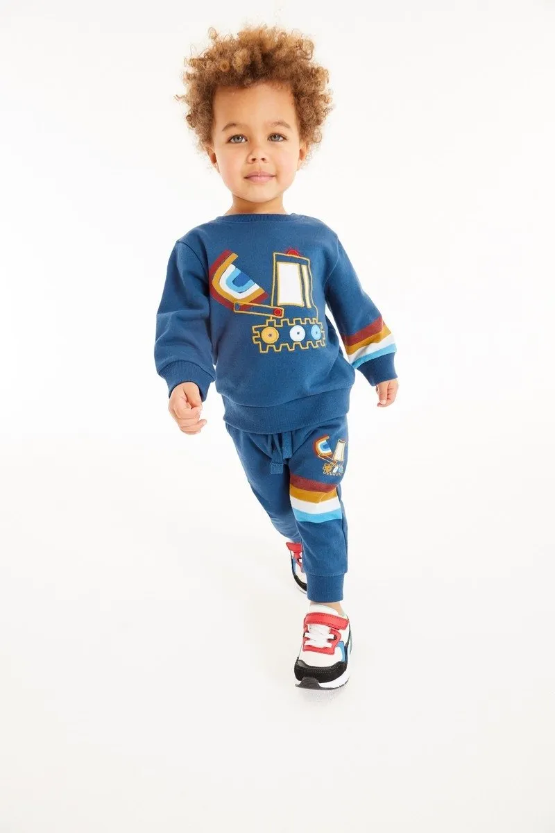 Premium Toddler Boys Truck Print Blue Fashion Tops Set