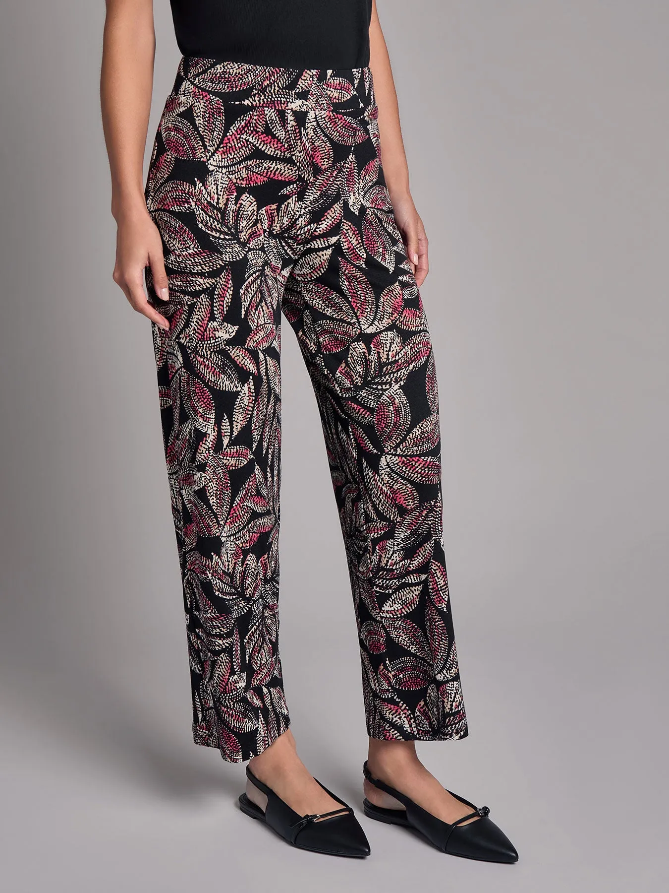 Print Pull-On Crop Wide Leg Pants, Moss Crepe