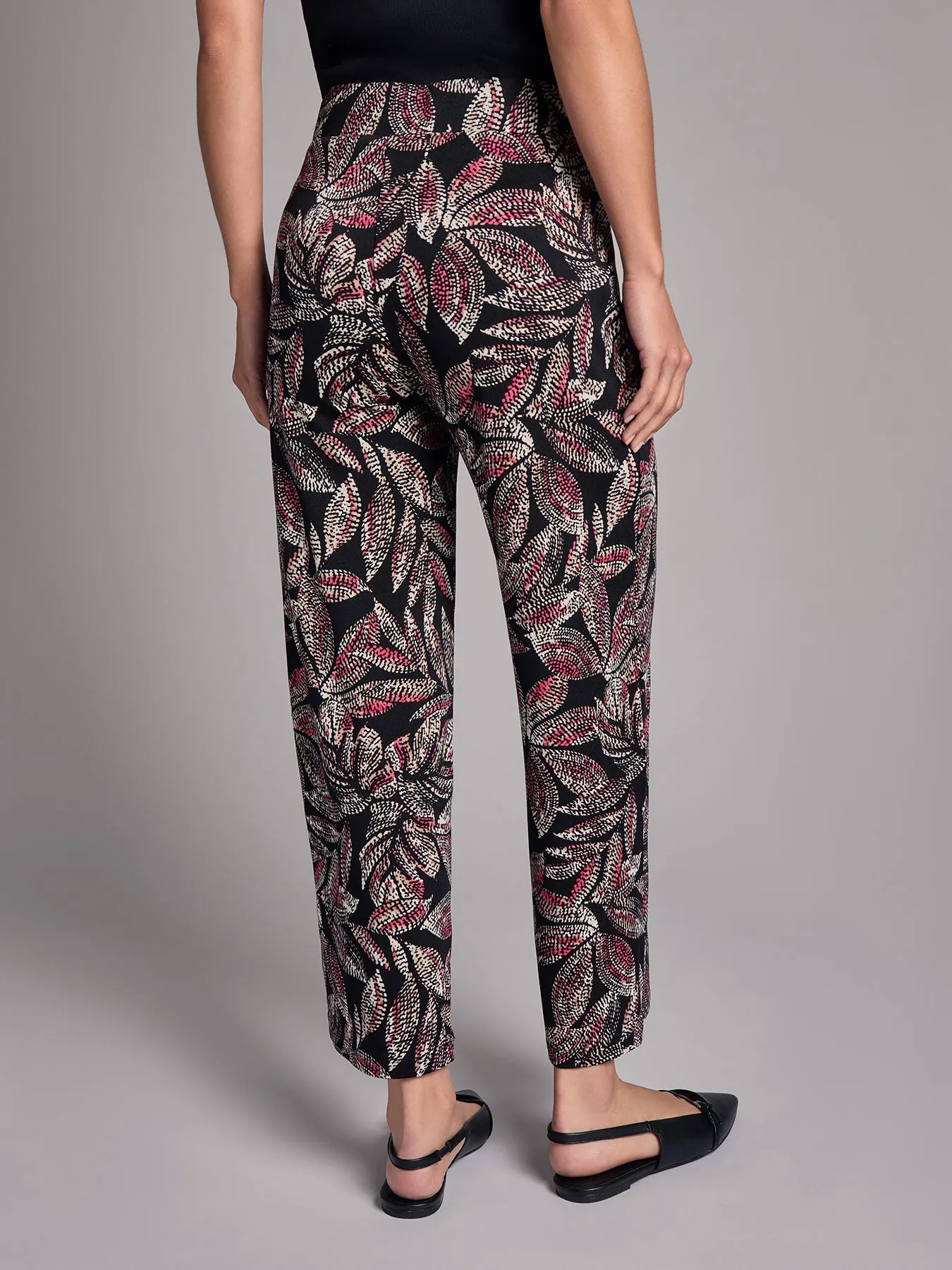 Print Pull-On Crop Wide Leg Pants, Moss Crepe