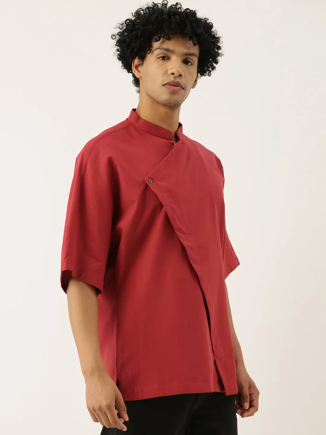 Red Stylish Malai Cotton Short Kurta  - MMSK039