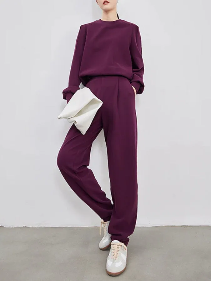 Round Neck Sweater Straight Pants Setup_BDHL4333