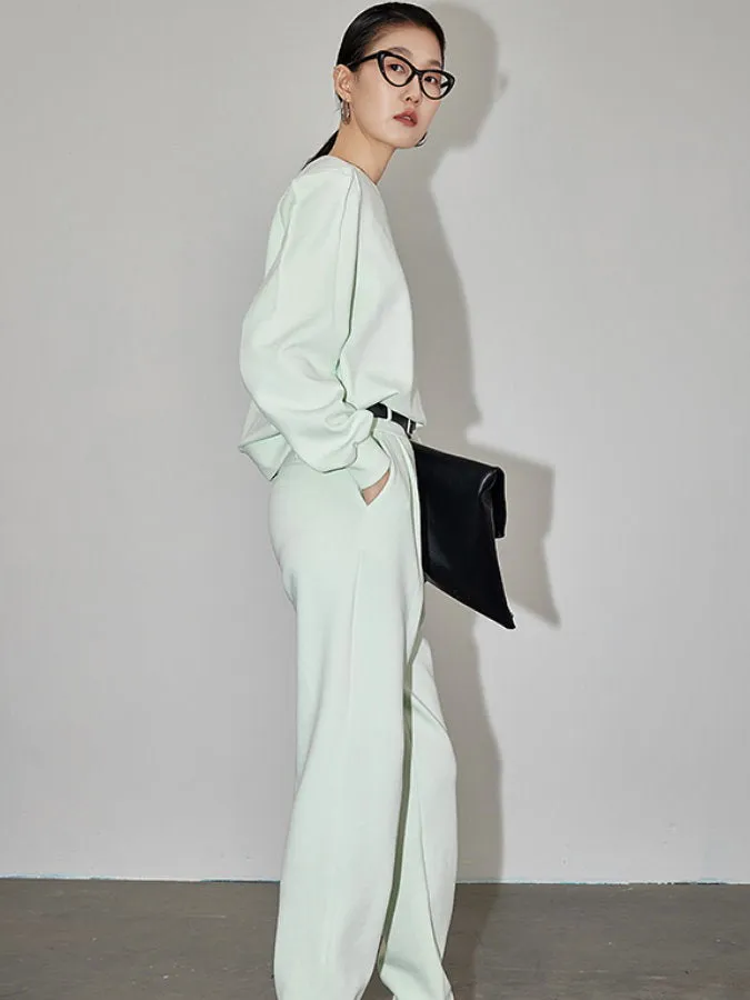 Round Neck Sweater Straight Pants Setup_BDHL4333