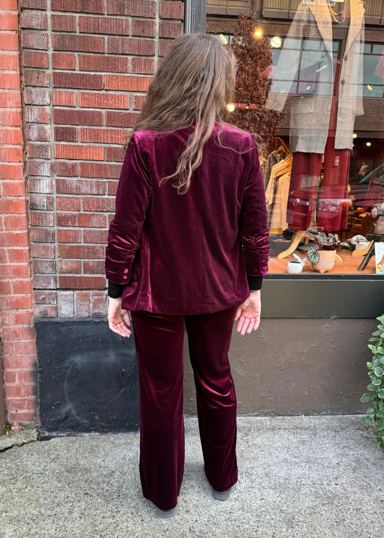 Ruche Sleeve Velvet Blazer