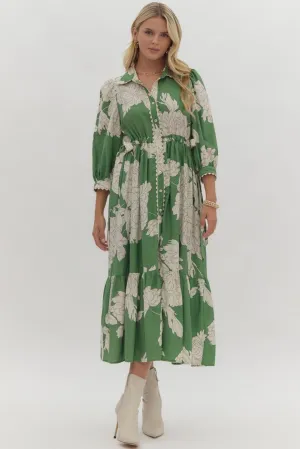 Sadie Floral Midi Dress - Green