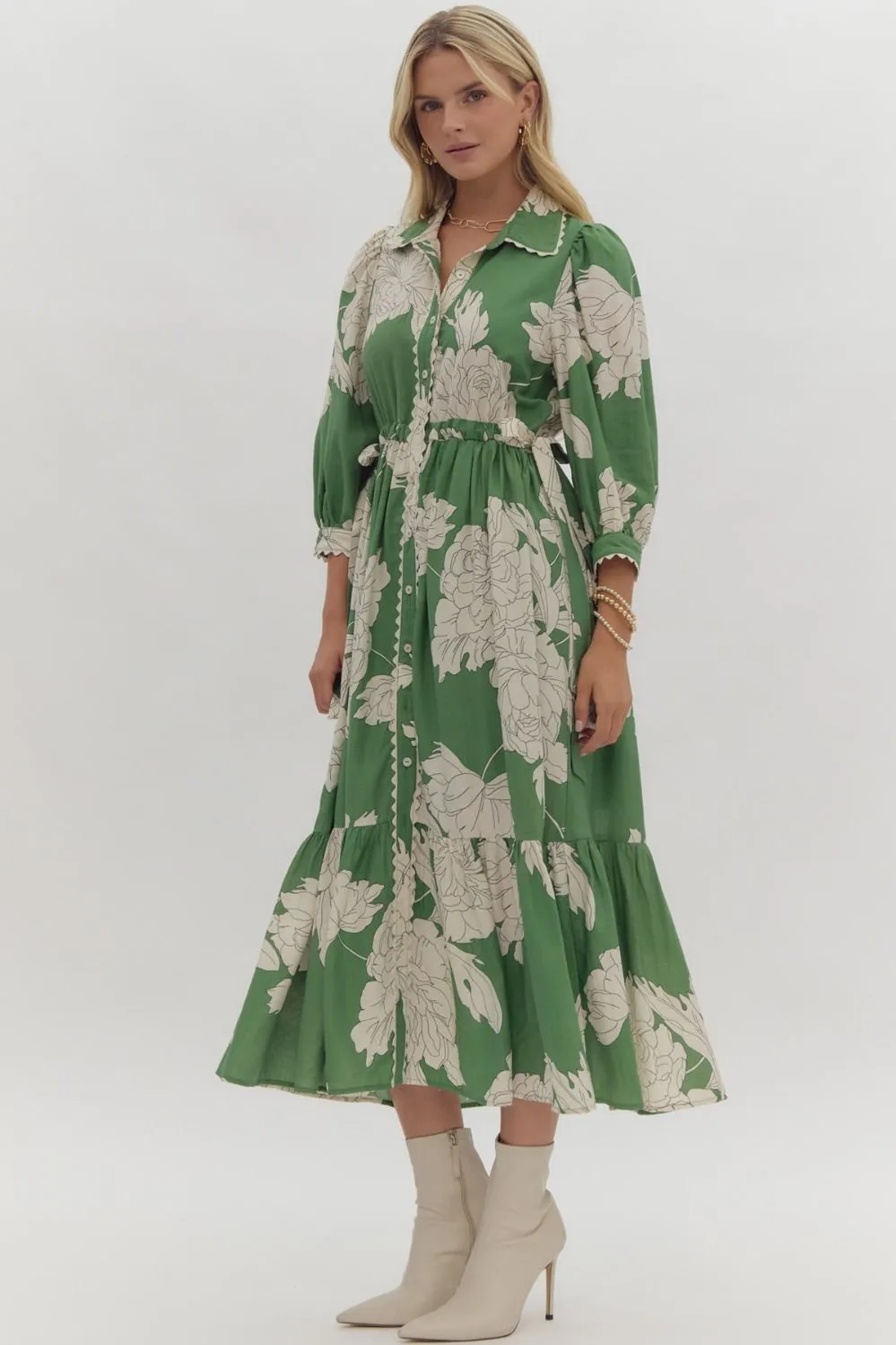 Sadie Floral Midi Dress - Green