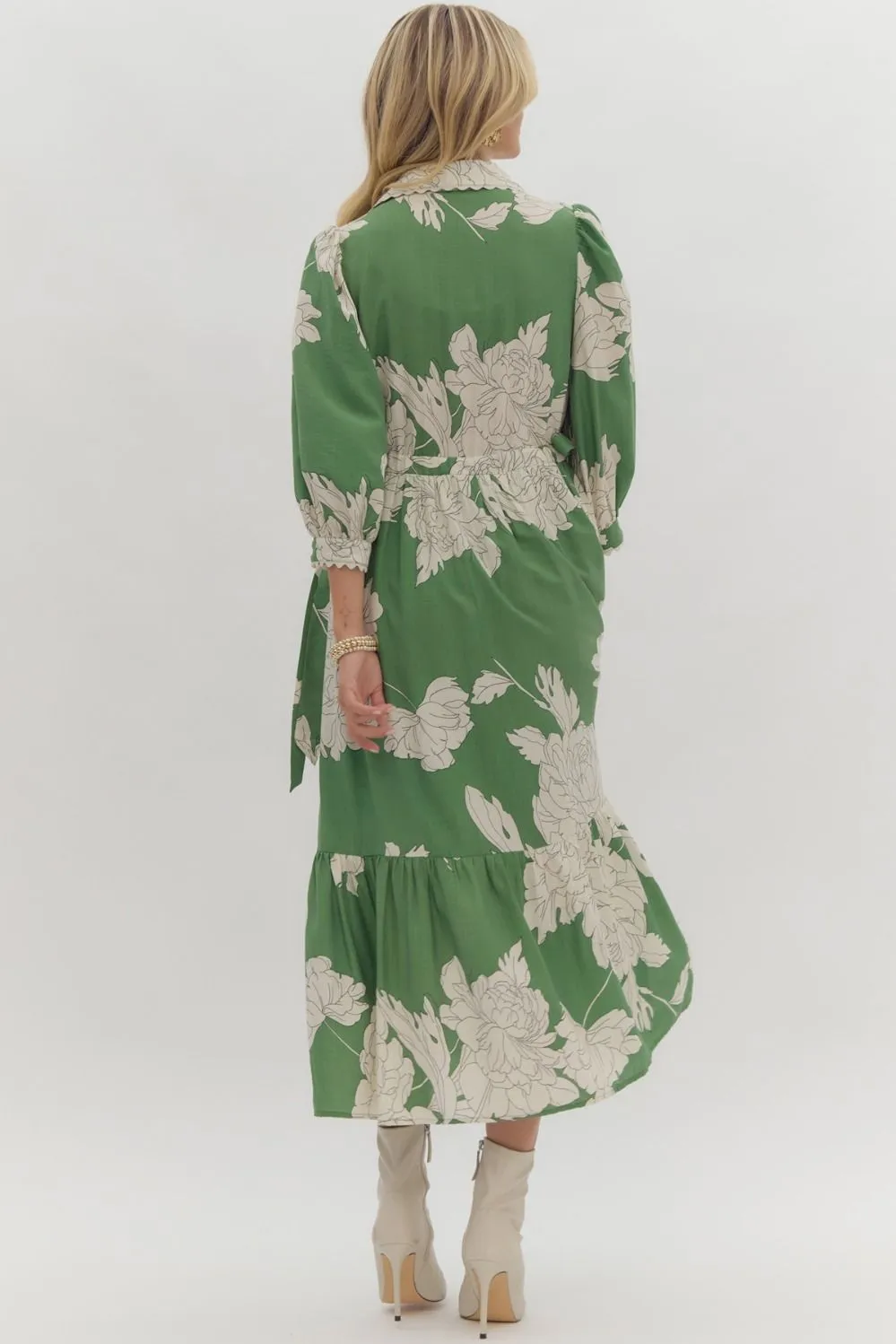 Sadie Floral Midi Dress - Green