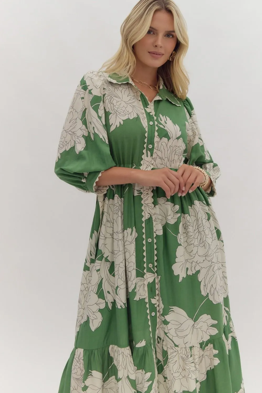 Sadie Floral Midi Dress - Green