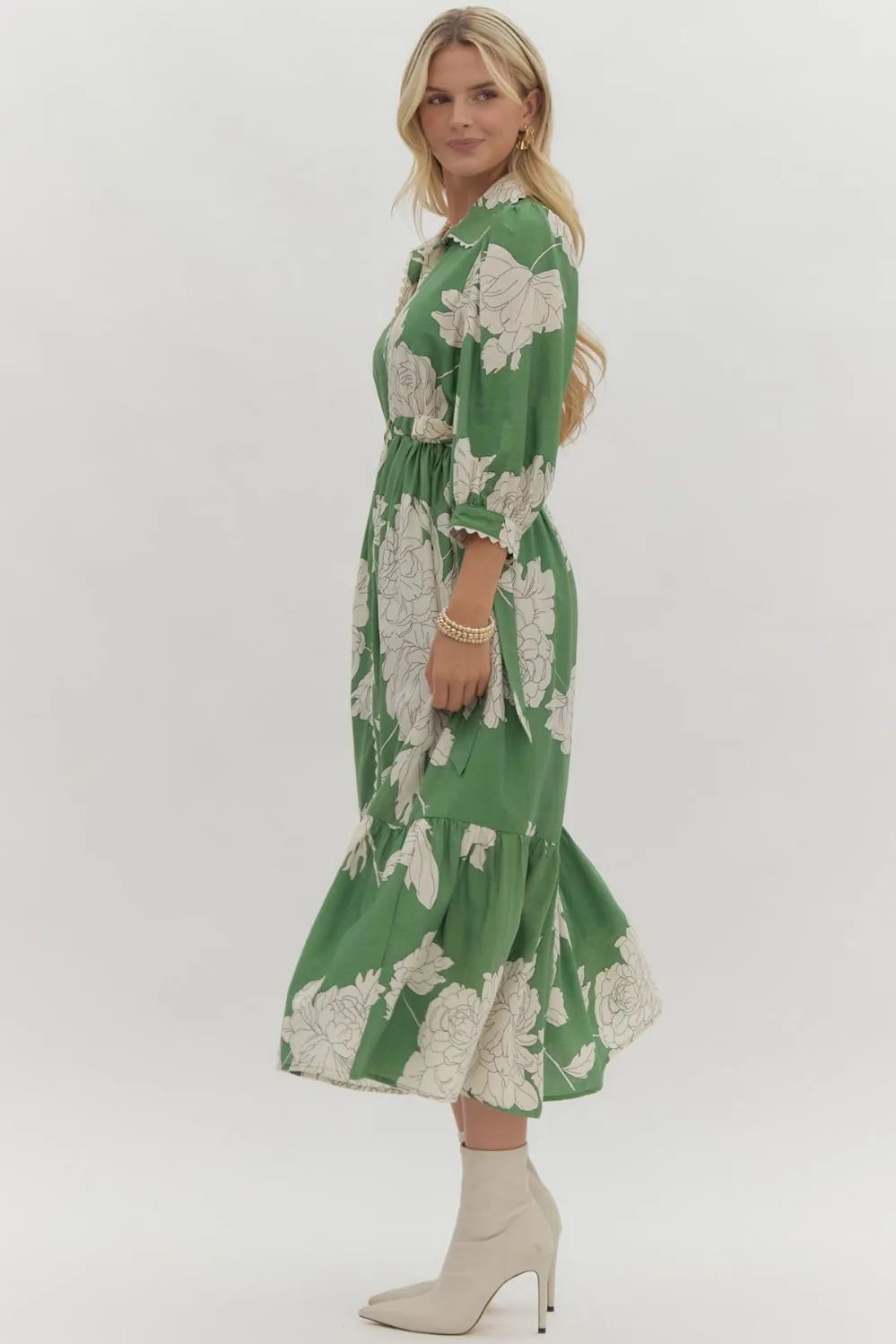 Sadie Floral Midi Dress - Green