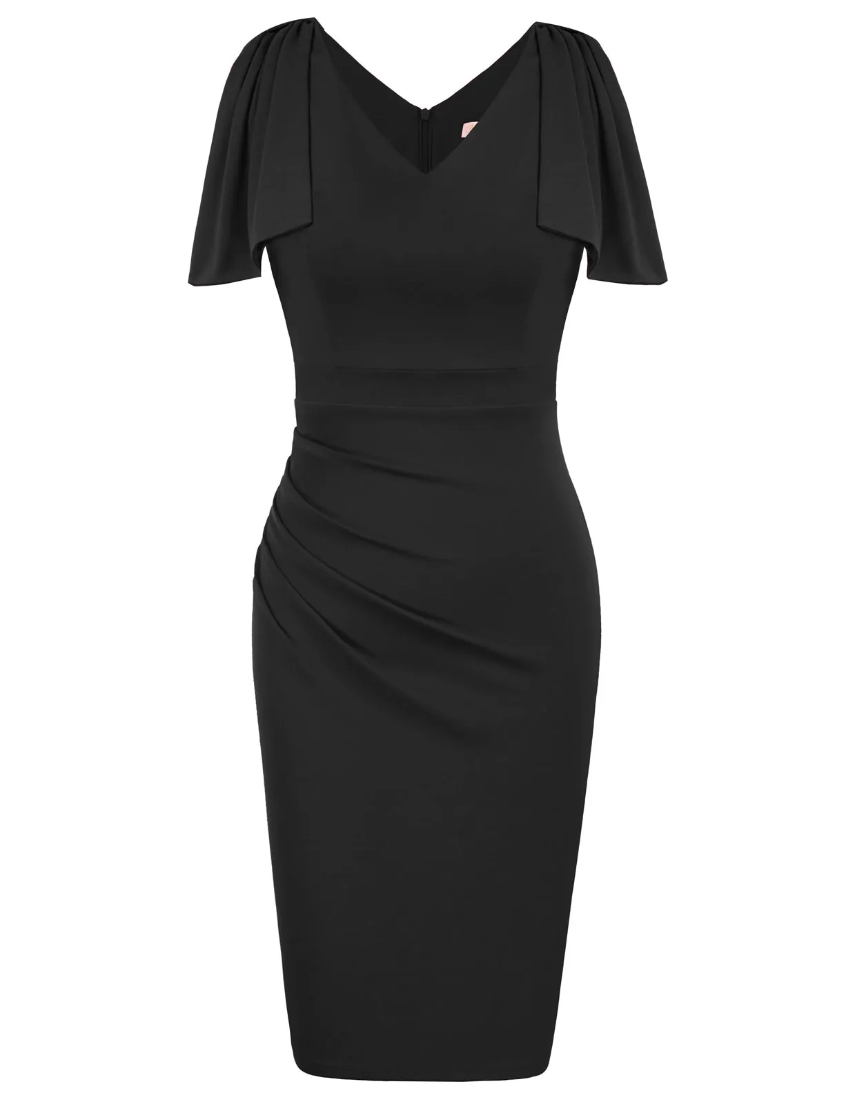 Seckill Offer⌛Cape Sleeve Dress V-Neck Defined Waist Back Slit Bodycon Dress