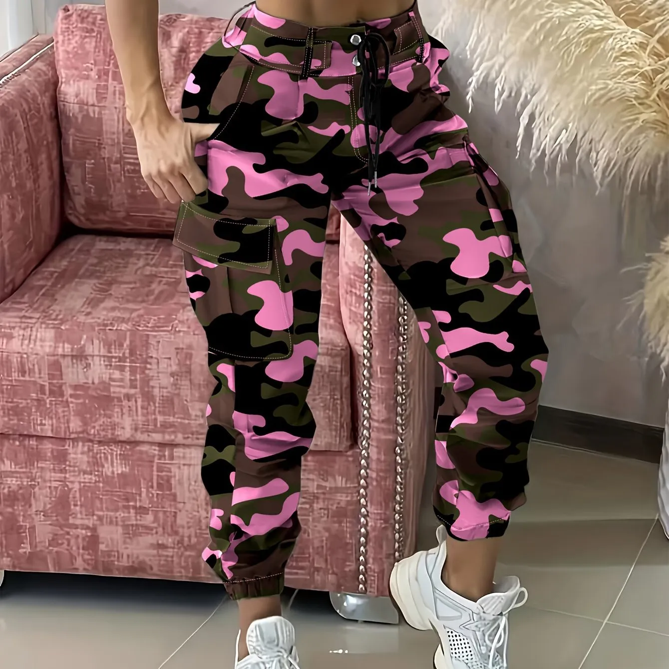 Stylish Camo Cargo Joggers for Women: Durable, Easy-Care, & Breathable - Perfect for Spring & Fall