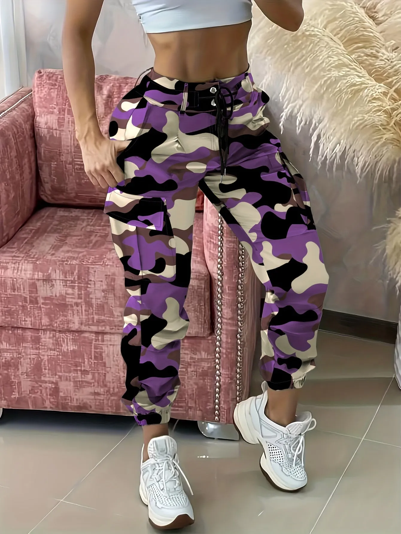 Stylish Camo Cargo Joggers for Women: Durable, Easy-Care, & Breathable - Perfect for Spring & Fall