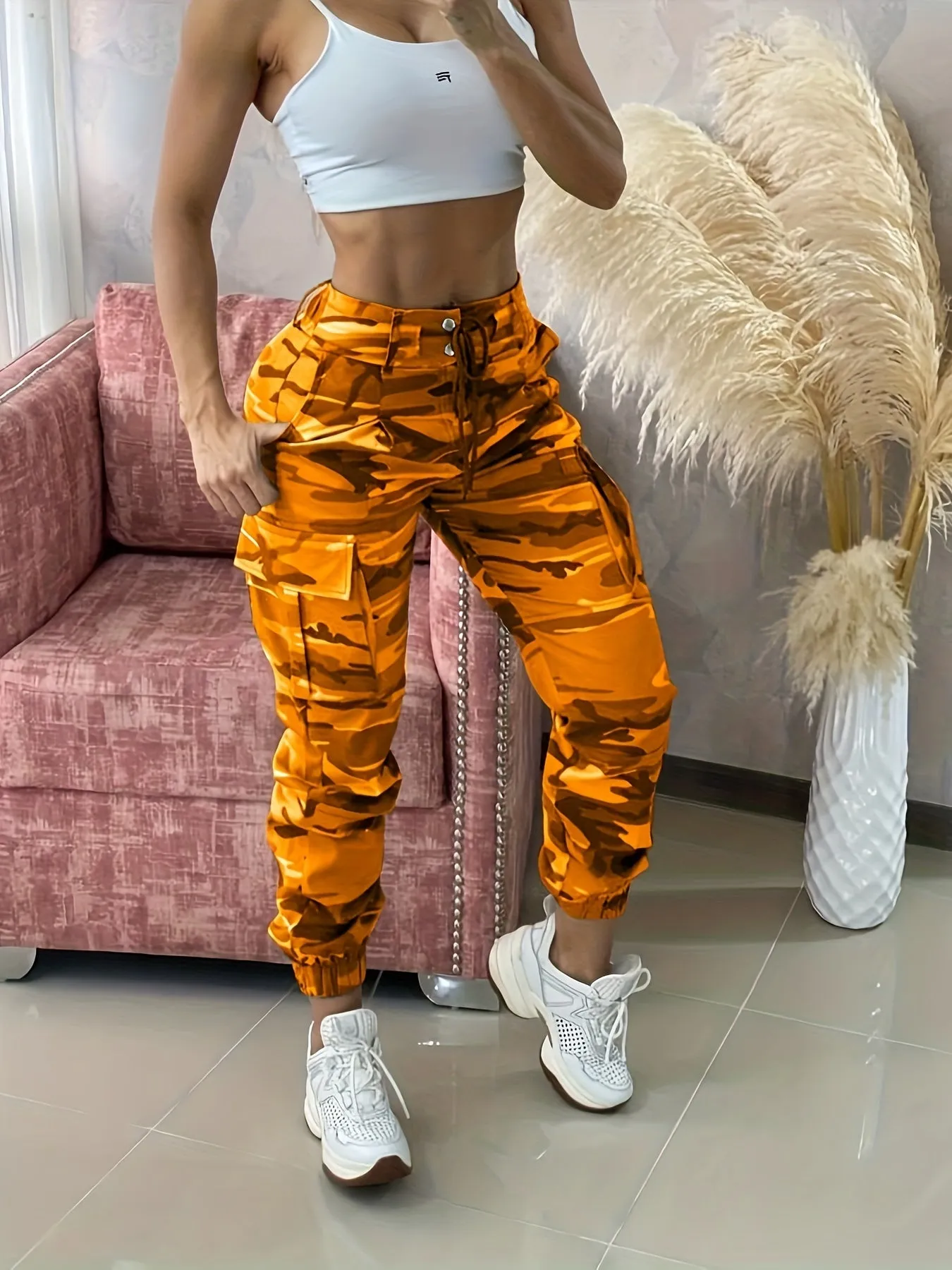 Stylish Camo Cargo Joggers for Women: Durable, Easy-Care, & Breathable - Perfect for Spring & Fall