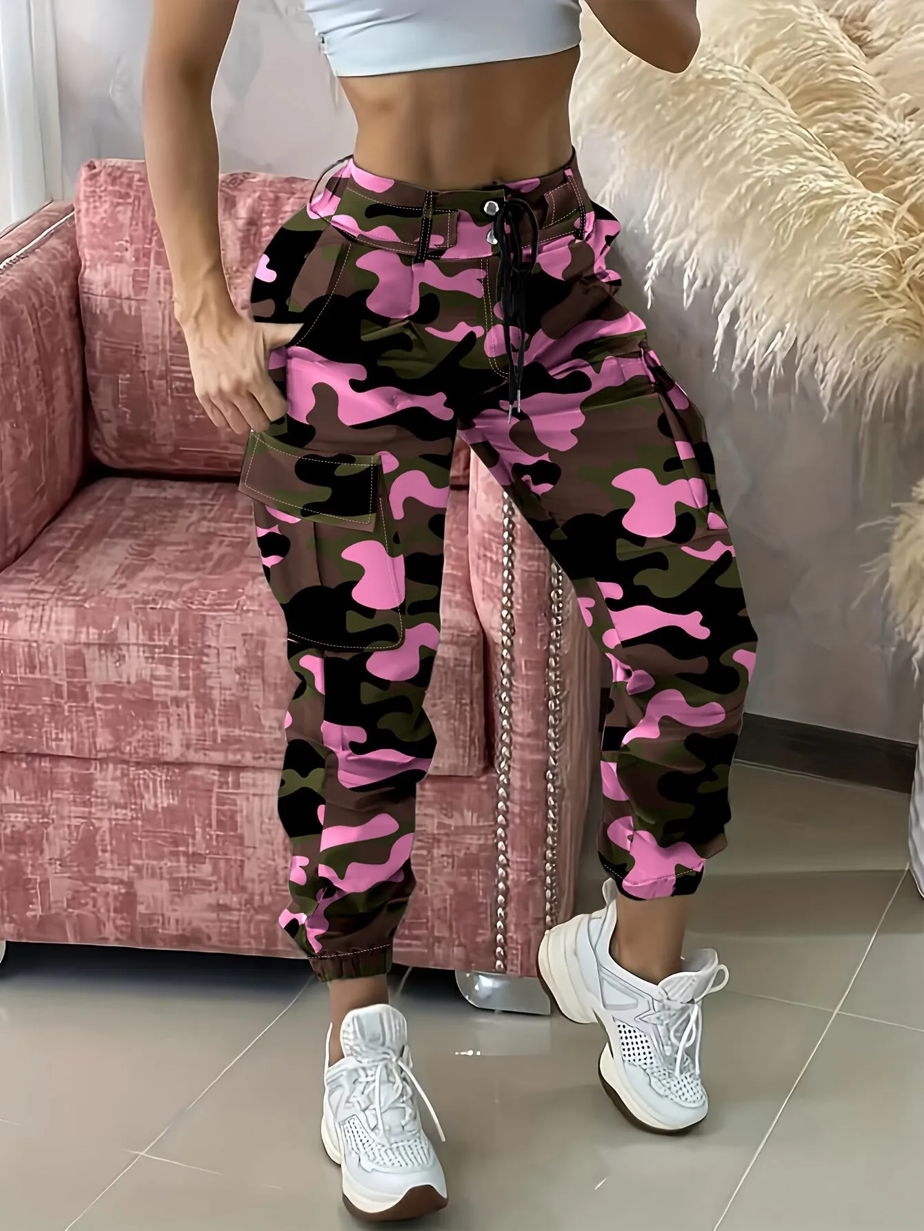 Stylish Camo Cargo Joggers for Women: Durable, Easy-Care, & Breathable - Perfect for Spring & Fall