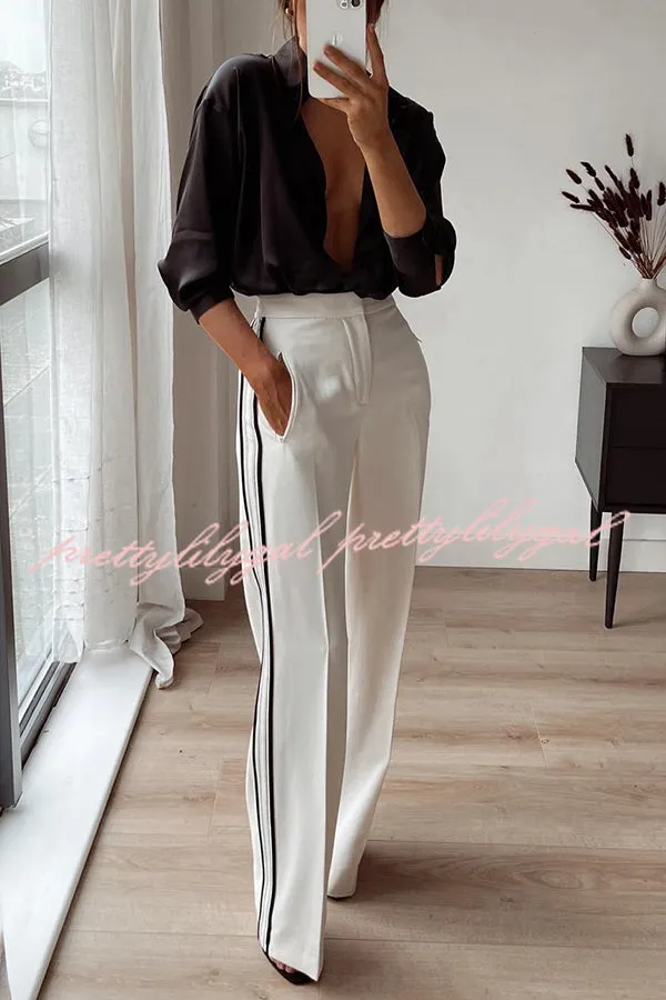 Stylish Contrast Striped Straight Pocket Pants