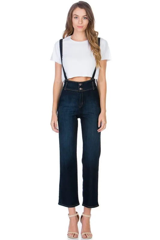 TEEK - High Waist Flare Denim Suspender Overalls