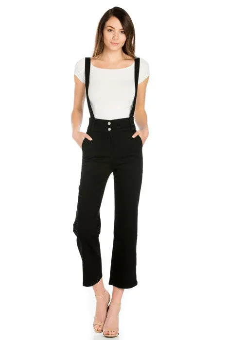 TEEK - High Waist Flare Denim Suspender Overalls