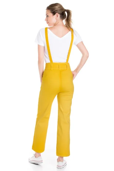 TEEK - High Waist Flare Denim Suspender Overalls