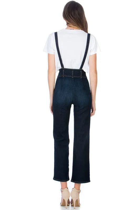 TEEK - High Waist Flare Denim Suspender Overalls