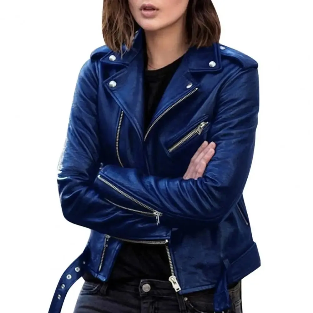 Toleet-Winter and Autumn Outfits Christmas/Thanksgiving_Autumn Short Solid Biker Thin Cool Faux Leather Jacket