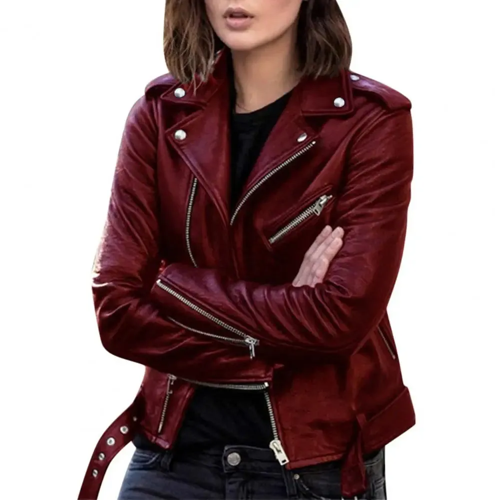 Toleet-Winter and Autumn Outfits Christmas/Thanksgiving_Autumn Short Solid Biker Thin Cool Faux Leather Jacket