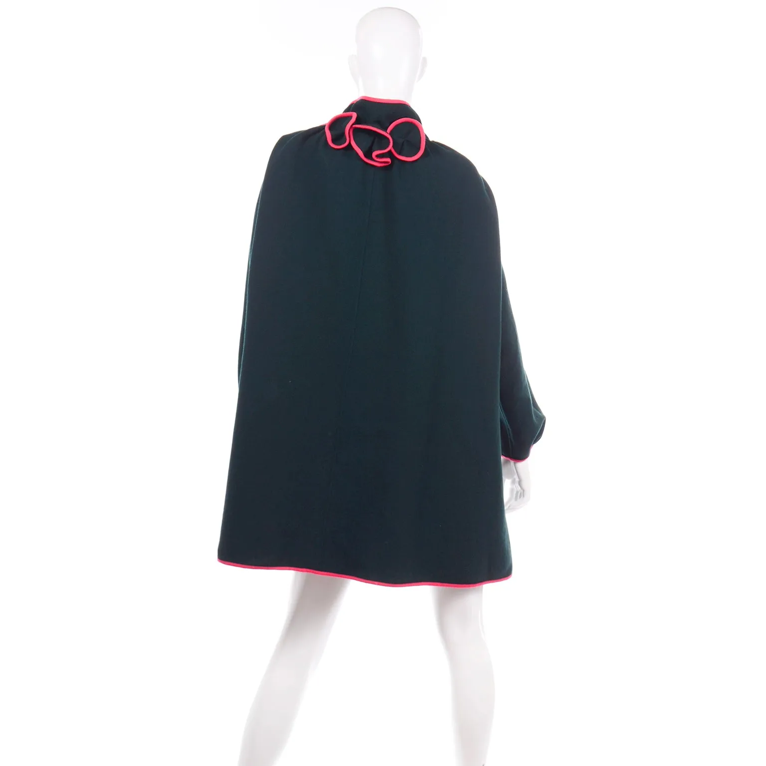 Vintage Geoffrey Beene Green Wool Coat With Pink Red Trim