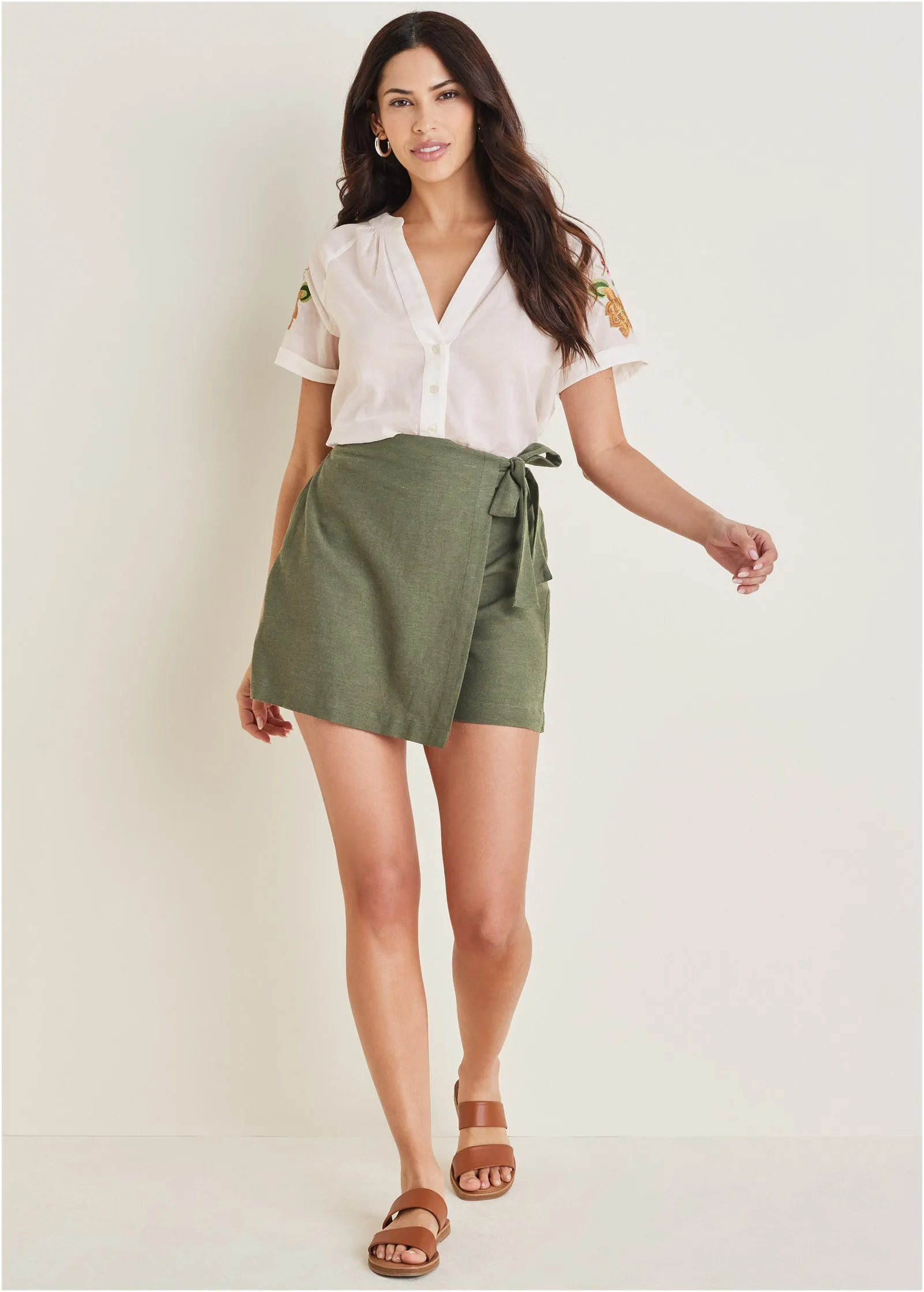 Wrap Linen Skort - Olive