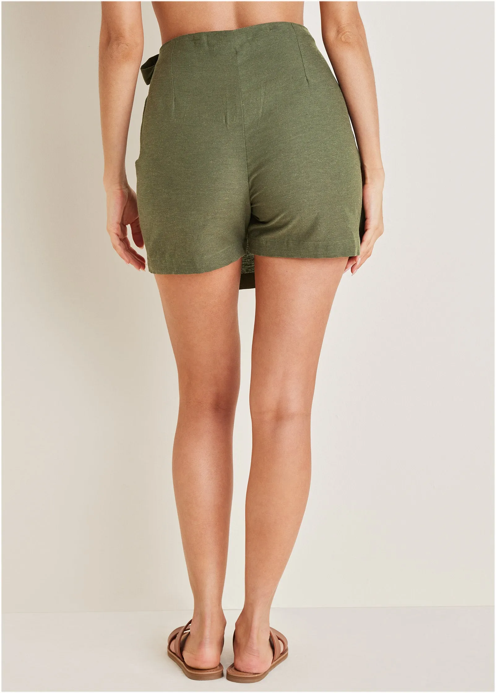 Wrap Linen Skort - Olive